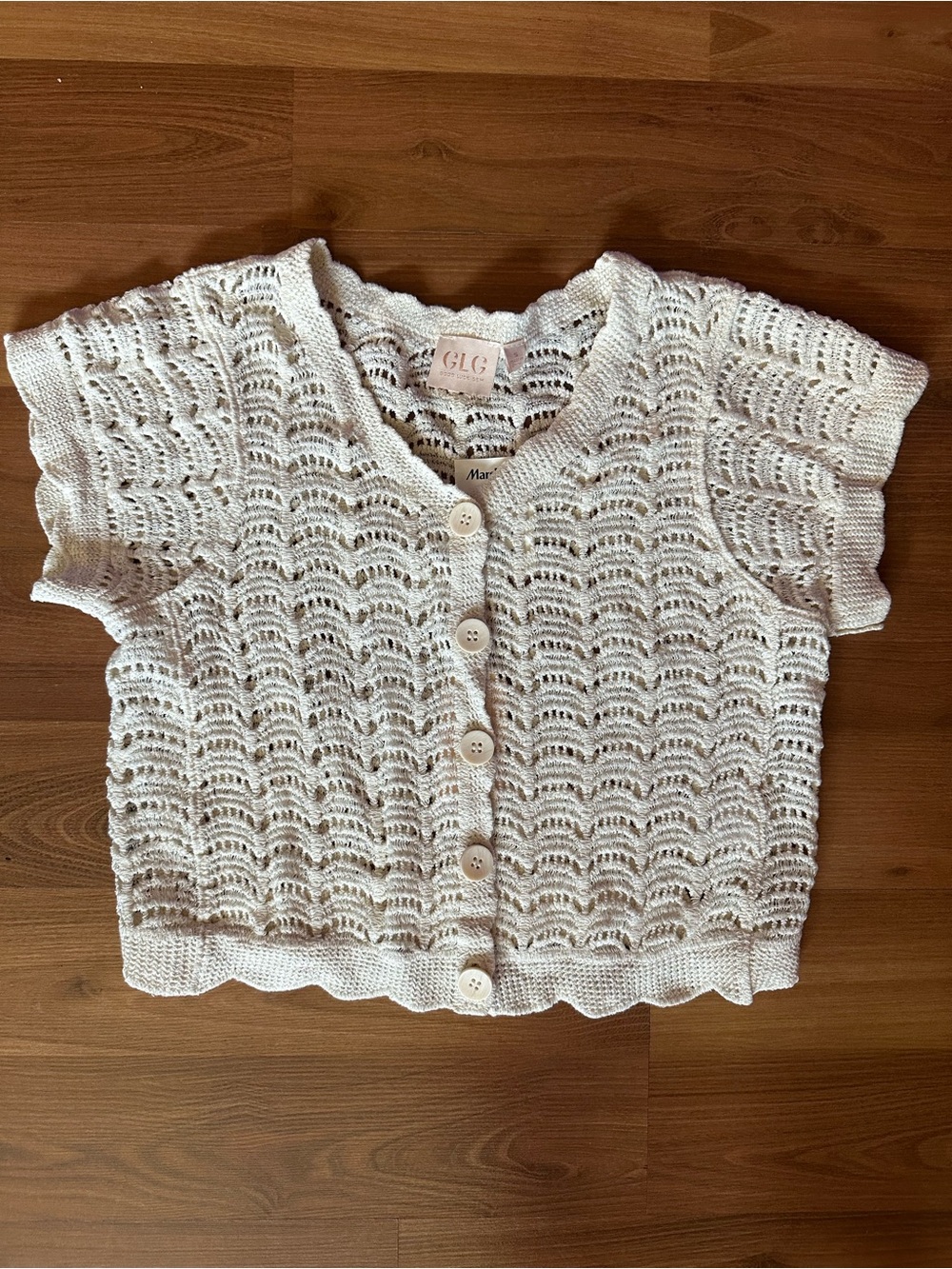 Good Luck Gem Off White Crochet Button-Front Cardigan